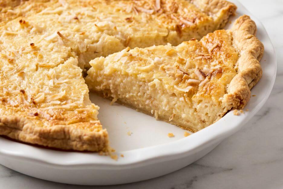 Homemade coconut custard pie