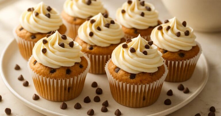 Freshly baked chocolate chip cupcakes with golden tops, perfect for a 30-minute dessert recipe