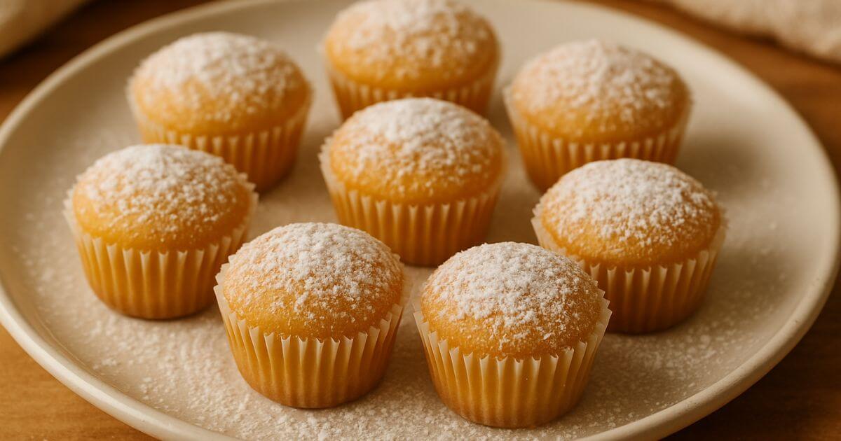 Three-ingredient mini cupcakes on a white plate , showcasing quick and easy baking