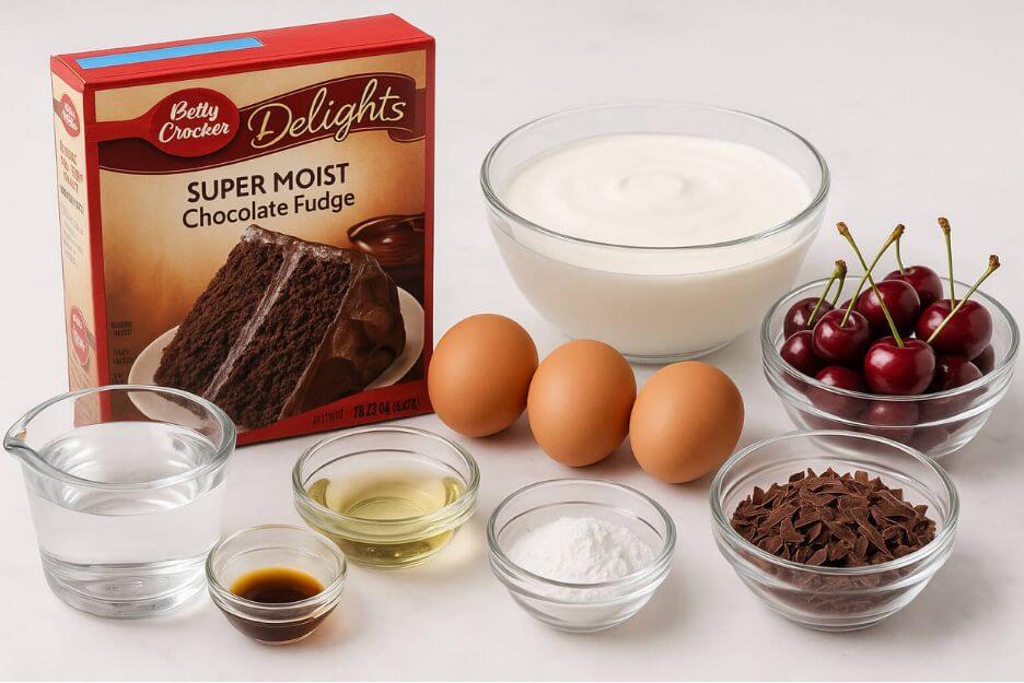 Ingredients for Black Forest Cake Recipe With Cake Mix