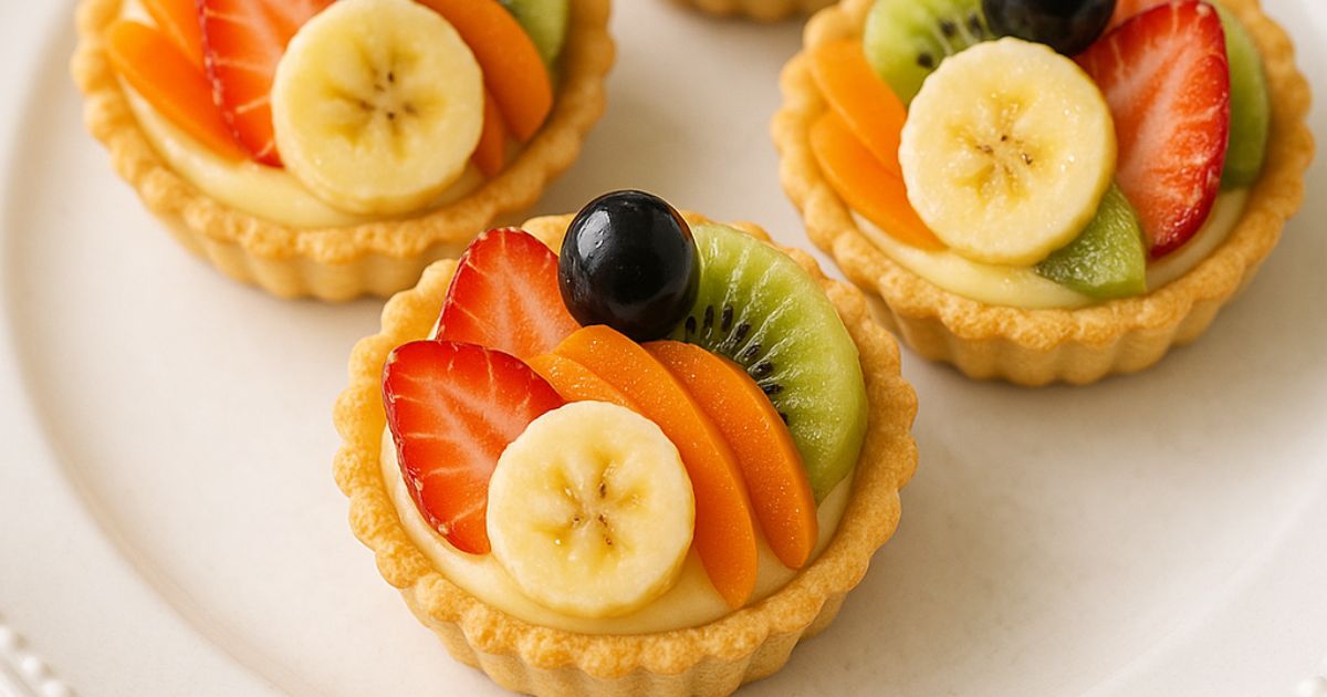 Mini fruit tart with fresh fruit on a light pastry crust.