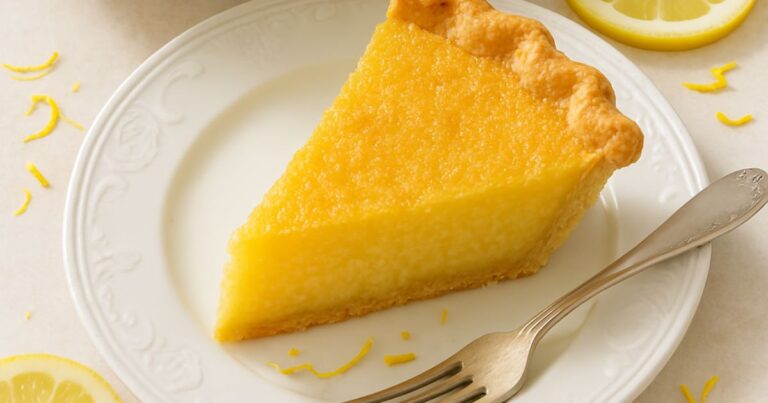 Deliciously golden lemon chess pie, the perfect balance of tangy lemon flavor and sweet, creamy texture.
