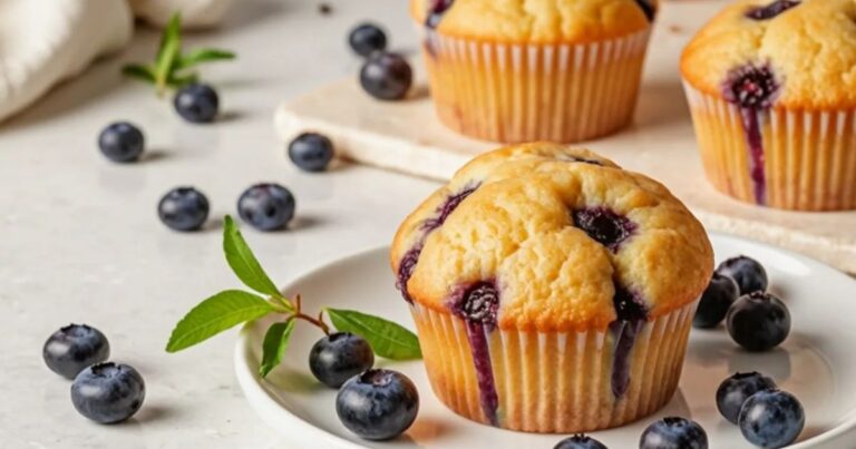 Homemade blueberry cupcakes with golden tops and a bakery-style finish