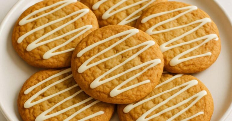 Cheesecake cookies with a soft, creamy center on a plate.