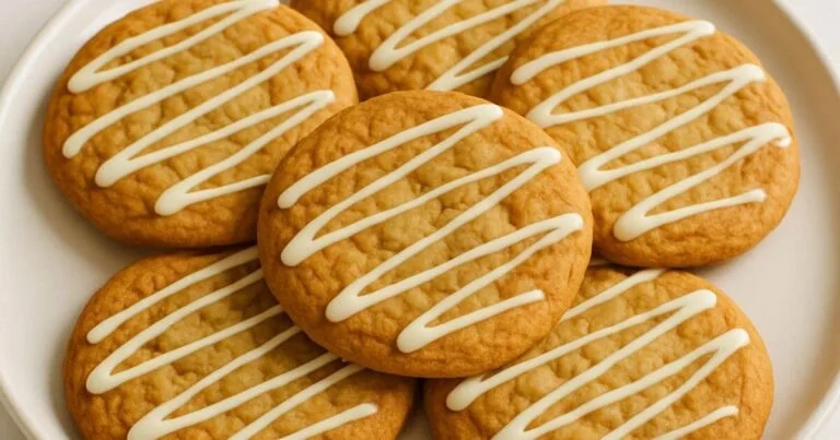 Cheesecake cookies with a soft, creamy center on a plate.