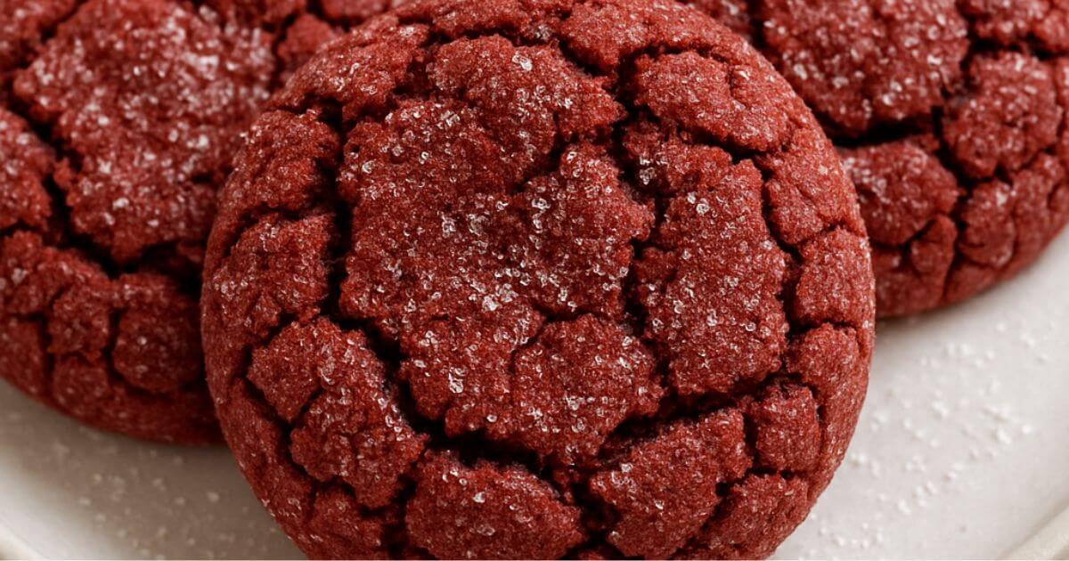 Red velvet cookies made with cake mix, showcasing perfect cracks on the surface