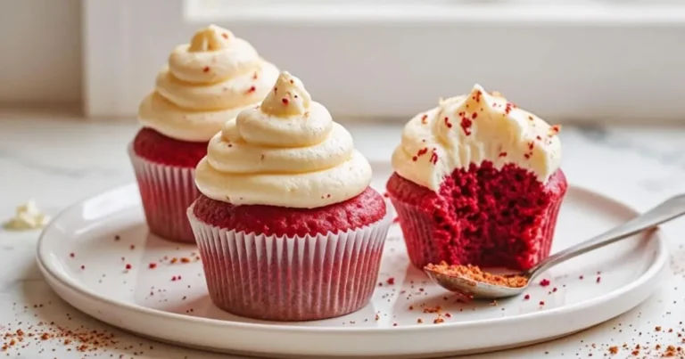 Red velvet cupcakes with frosting showcasing 5 secret ingredients for perfect baking.