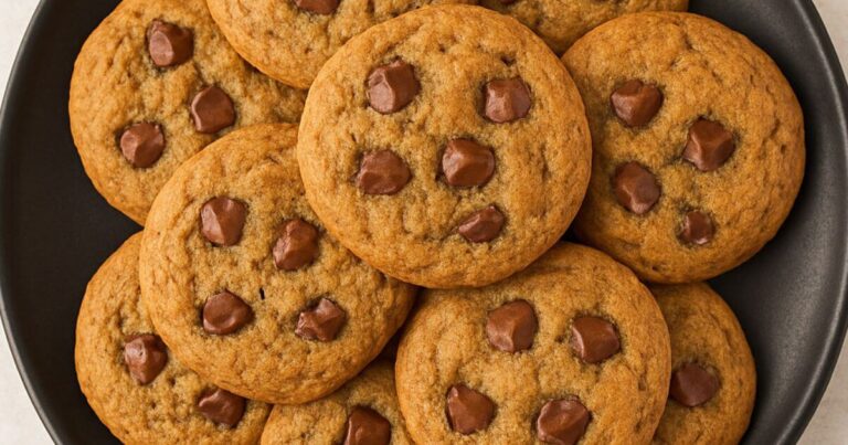 Freshly baked coffee cookies , beautifully arranged on a sleek black plate.