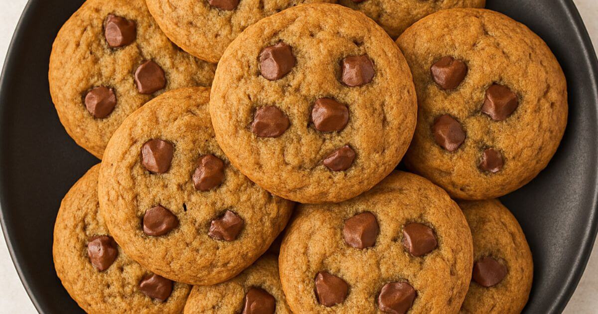 Freshly baked coffee cookies , beautifully arranged on a sleek black plate.