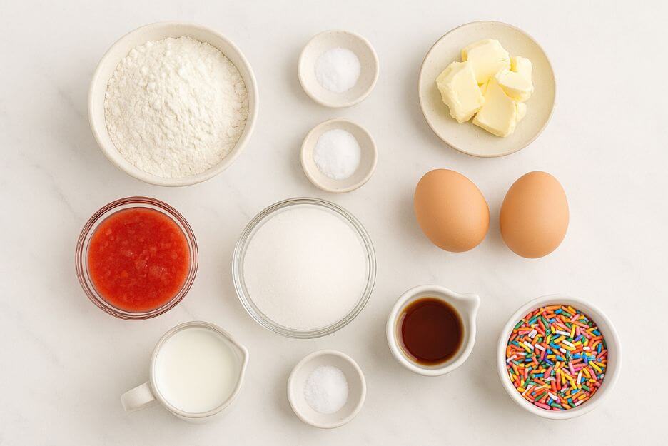 Ingredients for Strawberry Confetti Cupcakes