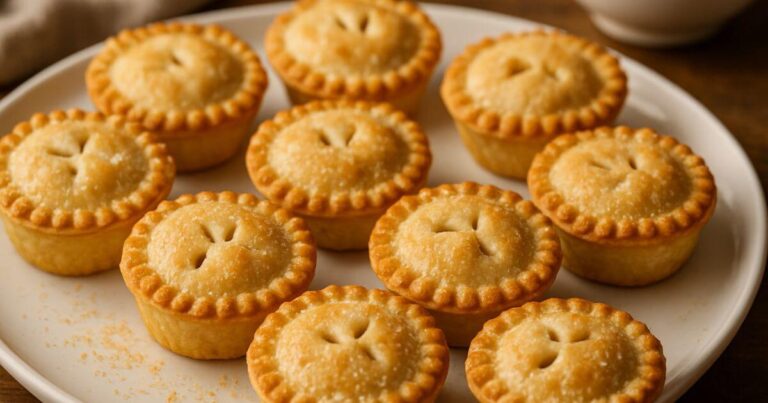 Golden-brown apple mini pies on a cooling rack with flaky crusts and cinnamon filling