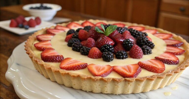 Freshly baked berry tarts with vibrant strawberries, blueberries, and raspberries, a bakery style dessert in 5 easy steps.