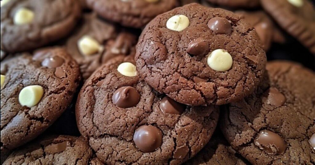 Freshly baked white chocolate chip cookies, ready to serve.