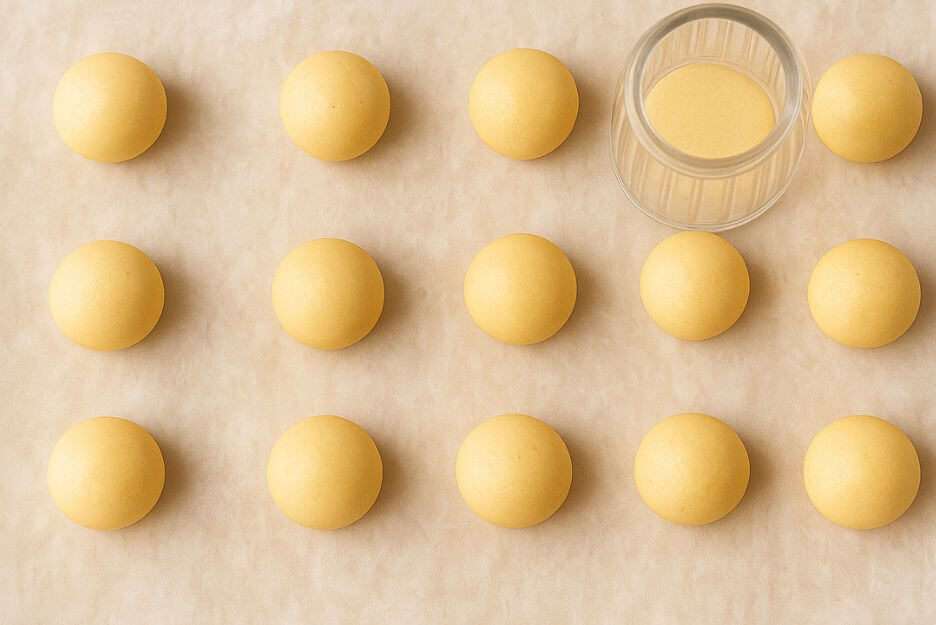 Gently press each ball with your hand or a glass to flatten into a disc.