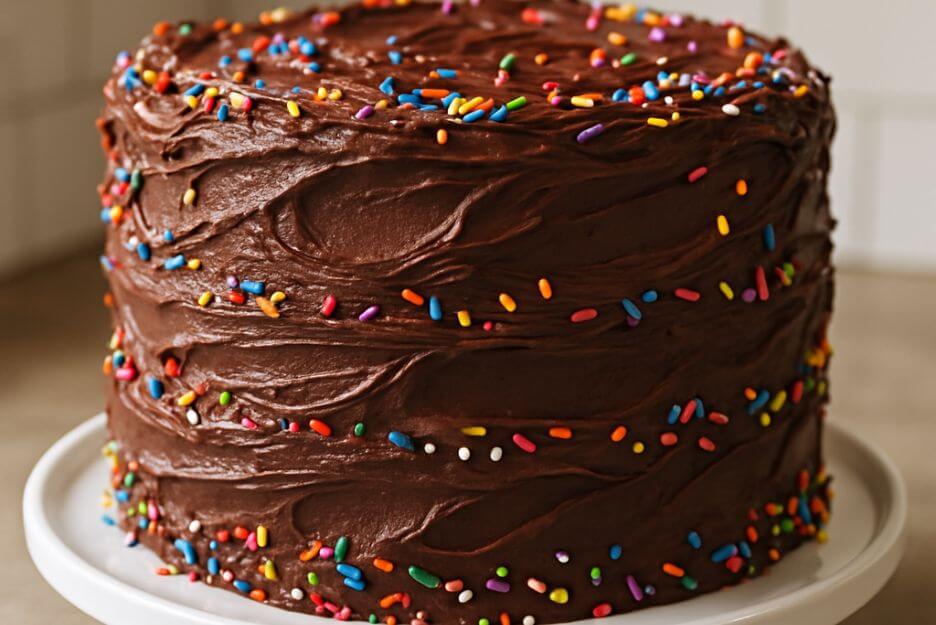 yellow cake with chocolate icing