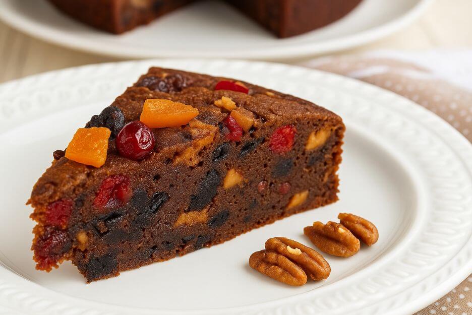 slice of chocolate fruit cake