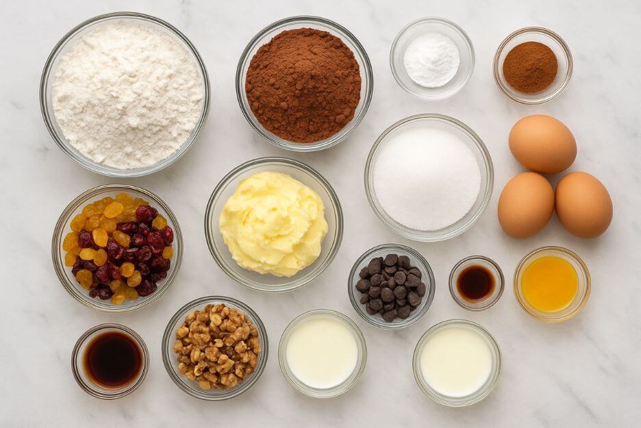 Ingridient for easy chocolate fruit cake recipe