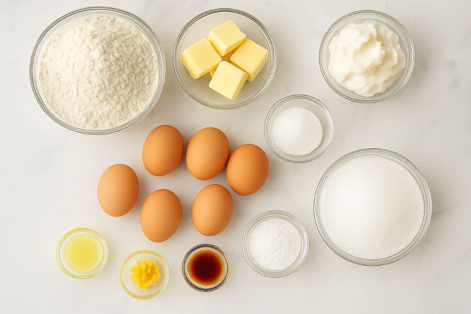 Ingredients for the Best Lemon Pound Cake Recipe