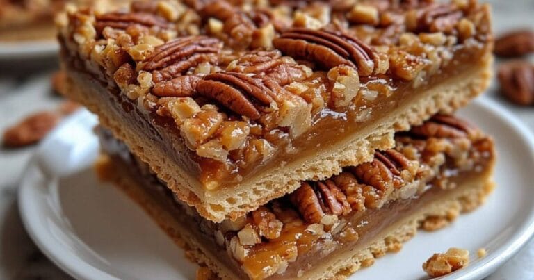 freshly baked pecan pie bars cut into squares