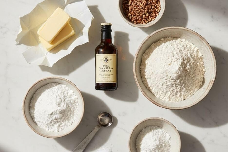 Ingredients for Perfect Snowballs cookies