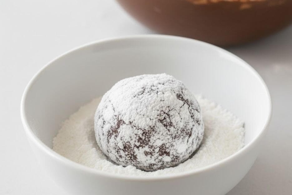 Drop each into powdered sugar crinkle cookie
