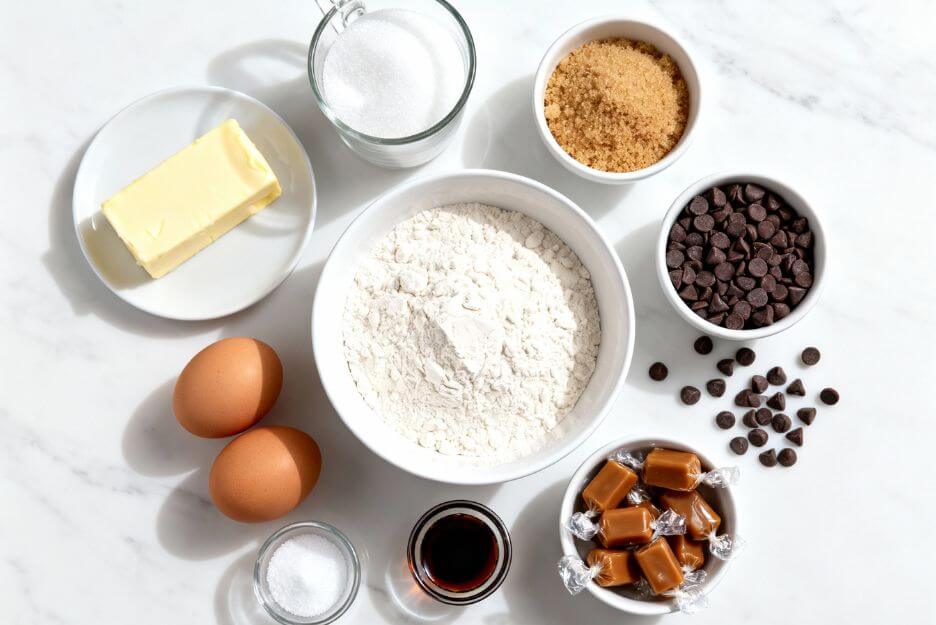 Ingredients for  Caramel Chocolate Chip Cookies 