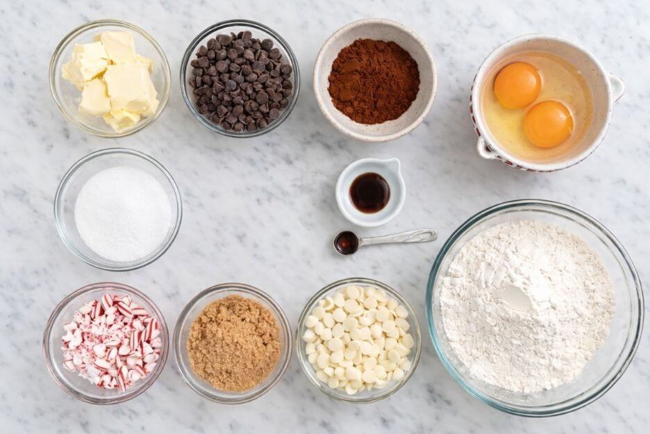 Ingredients of peppermint brownie cookies