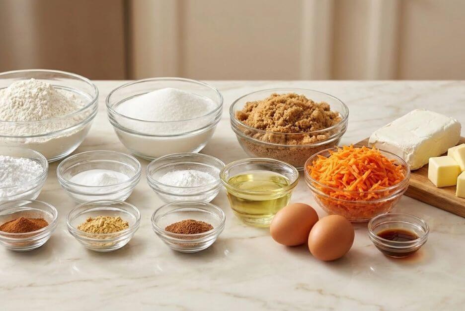 Ingredients for  carrot cake cupcakes recipe