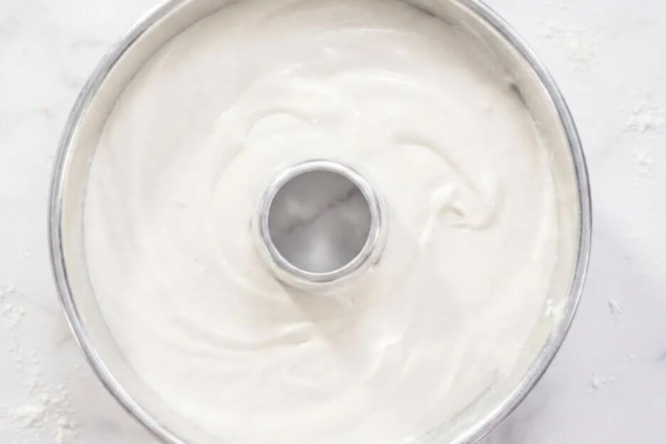 Spoon the batter into the ungreased tube pan