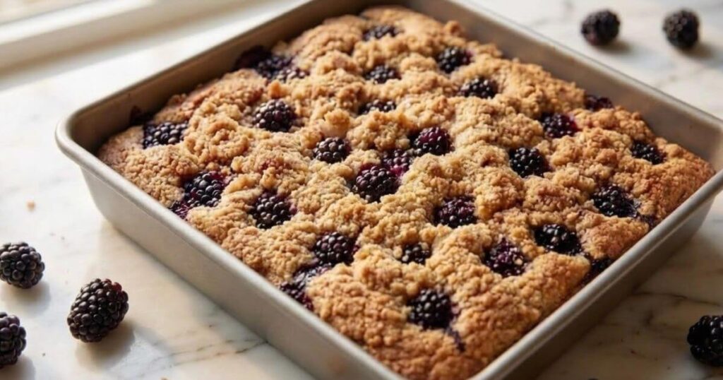 How to Make Blackberry Coffee Cake in 30 Minutes with fresh blackberries and crumb topping baked in a square pan