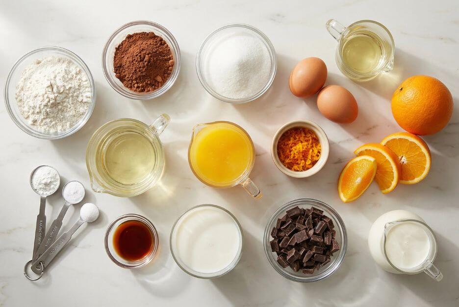 Ingredients for chocolate orange cake