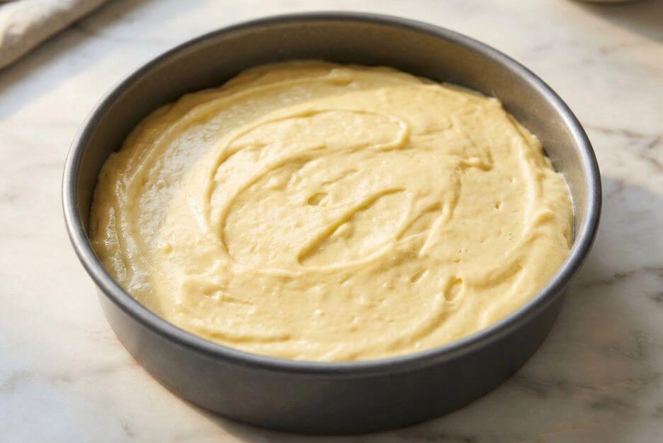 Pour the batter on a pan and smooth the top