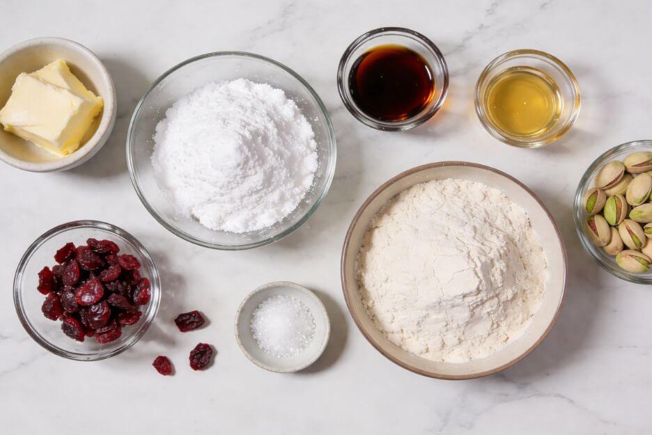 Ingredients For Cranberry Pistachio Shortbread Cookies