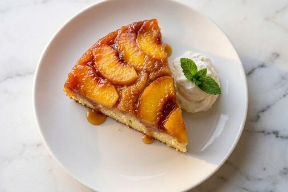 fluffy Slice peach upside down cake