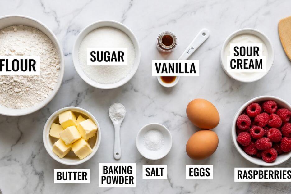 Ingredients of easy raspberry cake recipe