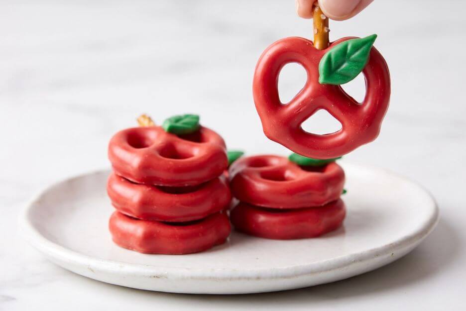 Chocolate Dipped Apple Pretzel Bites