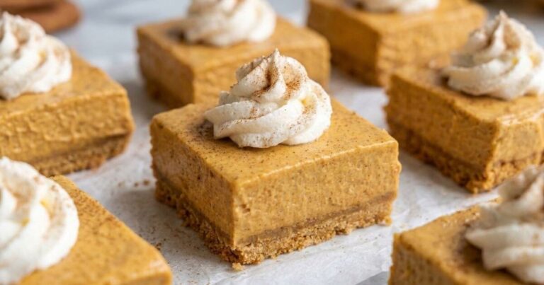 No Bake Pumpkin Bars: Easy Fall Treat topped with whipped cream and cinnamon